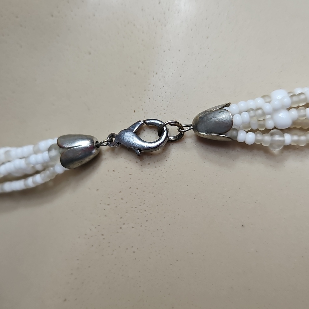 WHITE BEADED NECKLACE MULTI-STRAND 12" - Picture 3 of 6